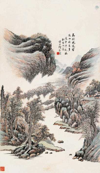 何维朴 戊申(1908)年作 溪山放舟 立轴
